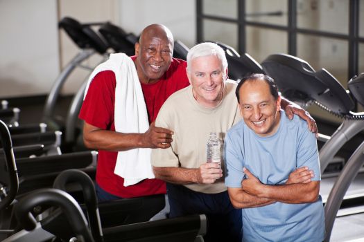 Senior gentlemen exercising together at Fellowship Square Senior Living Community in AZ