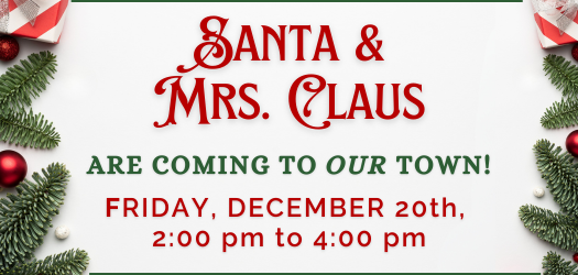 Decorative image with text, Santa & Mrs. Clause are coming to Fellowship Square Independent Living in Phoenix