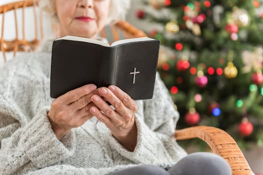 person looking at bible