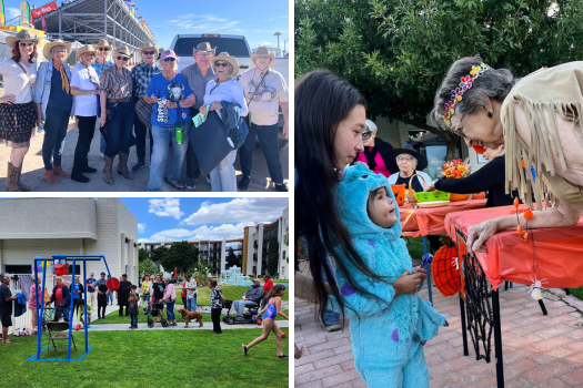 Photo grid of seniors enjoying activities at Fellowship Square