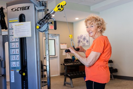 Woman doing physical therapy at Fellowship Square senior living in east Tucson