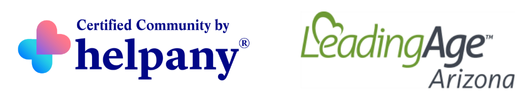 Membership logos. Certified Helpany Community, Member of Leading Age